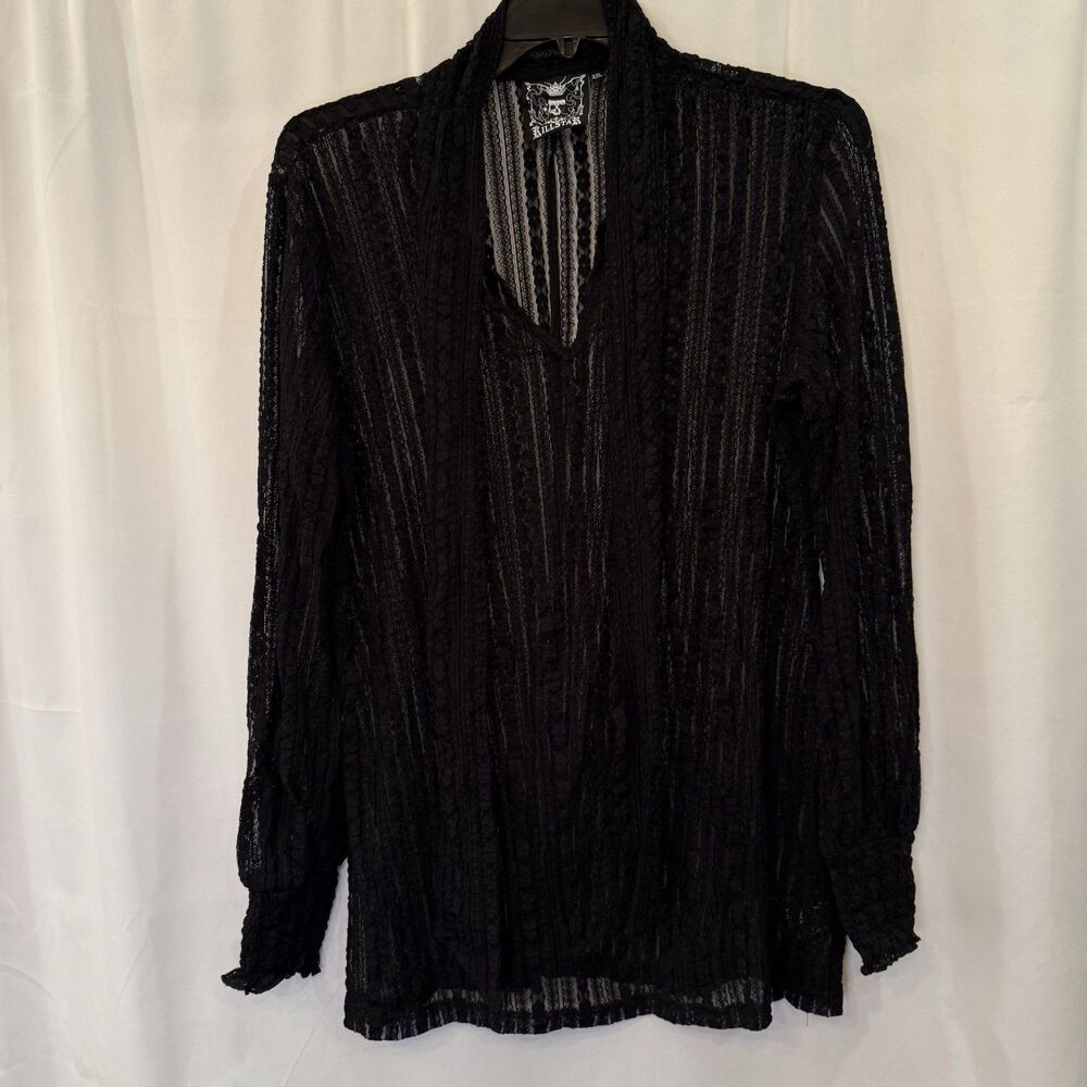 Killstar Black Sheer Lace Tie Neck Blouse Gothic Dark Academia Victorian Top 4XL